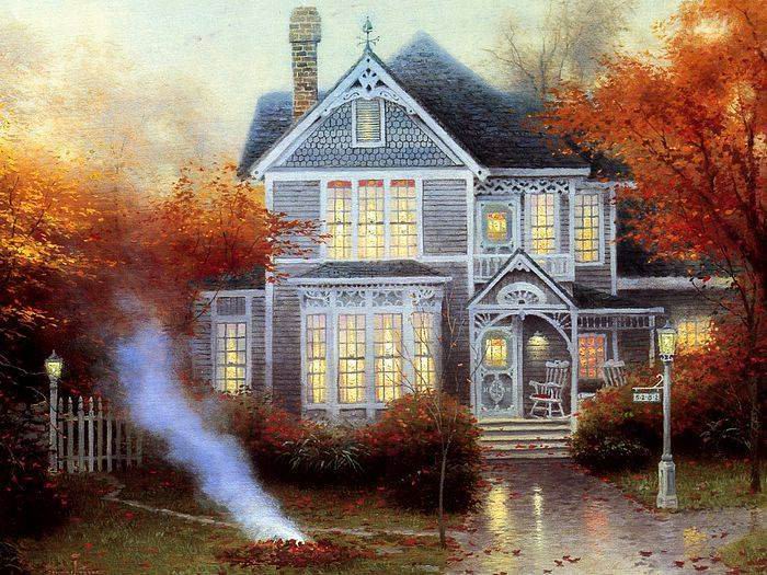 (image for) Handmade oil painting Copy paintings of famous artists Thomas Kinkade's painting, NO.45 - Click Image to Close